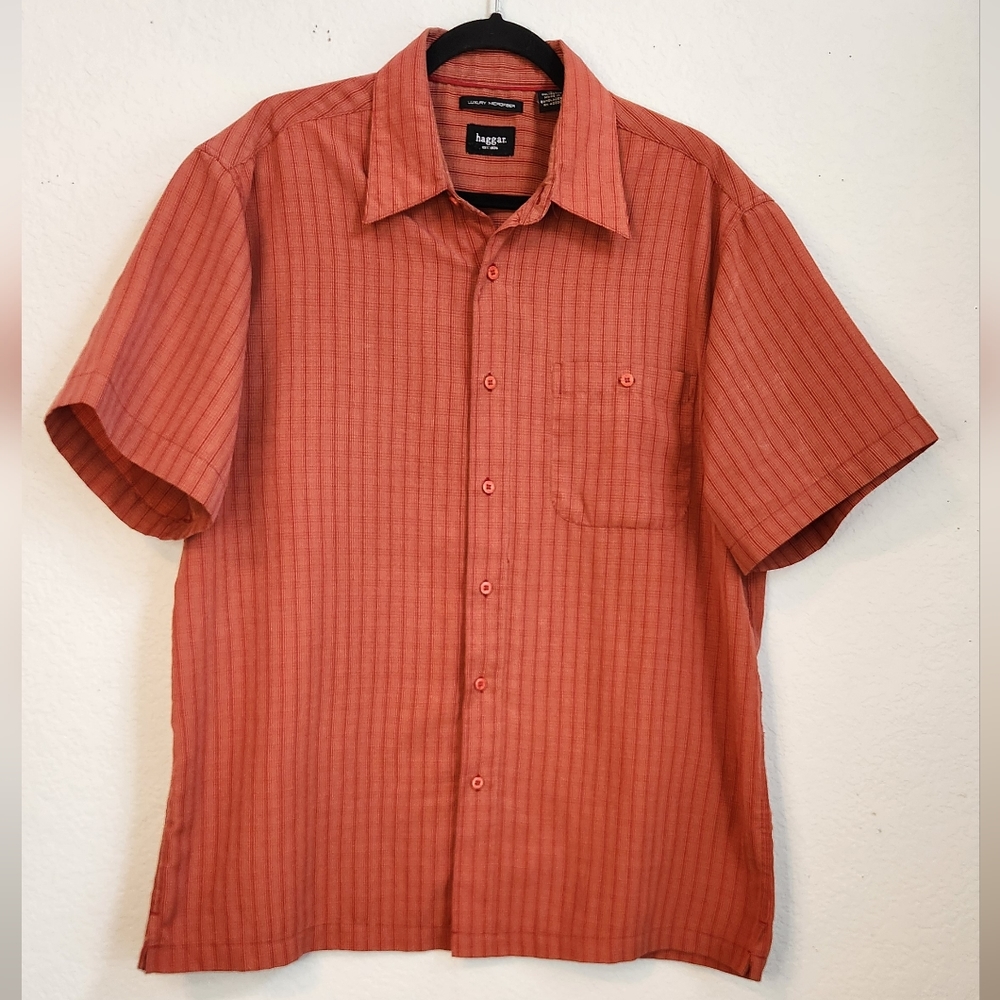 Haggar Luxury Microfiber‎ Men's Short Sleeve Casual Button-Down, Size L